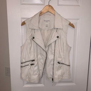 Faux White leather moto vest